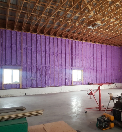 Project photo of interior spray foam insulation on workshop